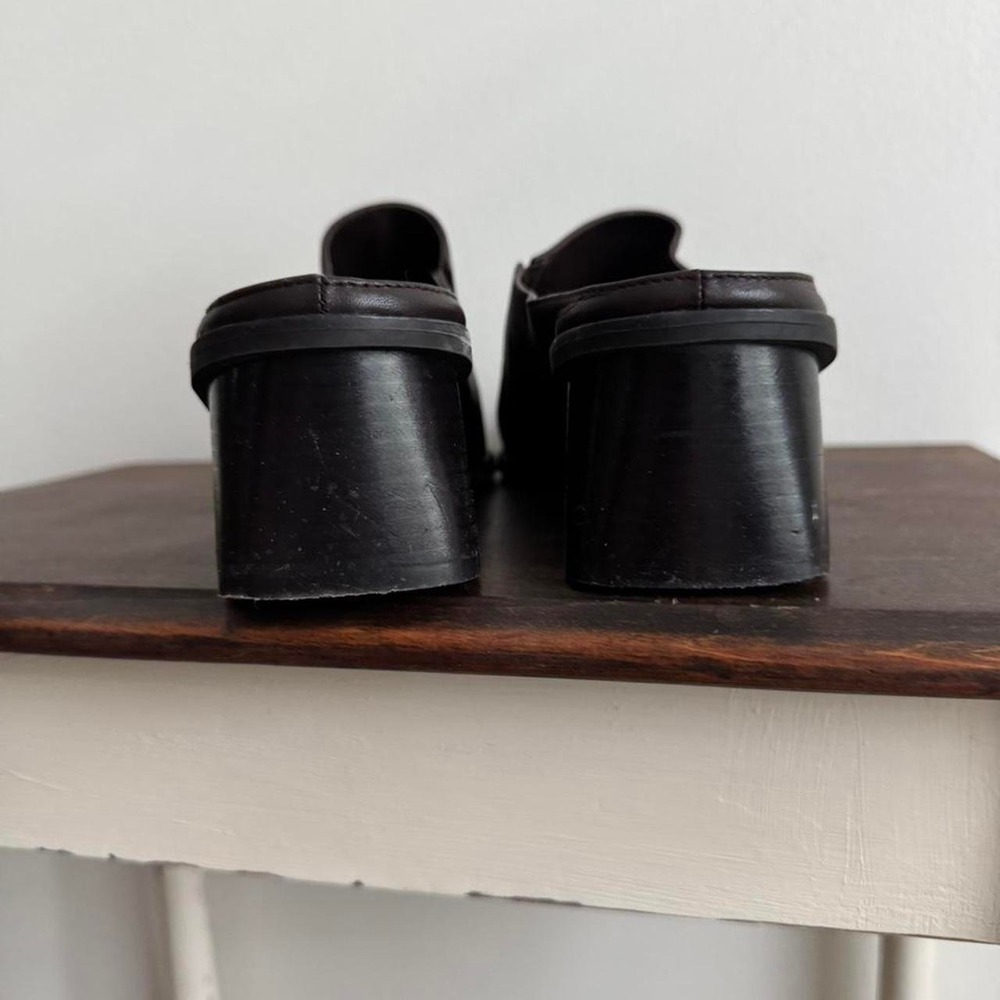 Vintage 90s brown leather mule size 9 square toe slide slip on minimal block - Picture 7 of 7